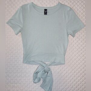Light Blue/Sage Green Windsor Ribbed Tie-Back Ribbed Crop Top